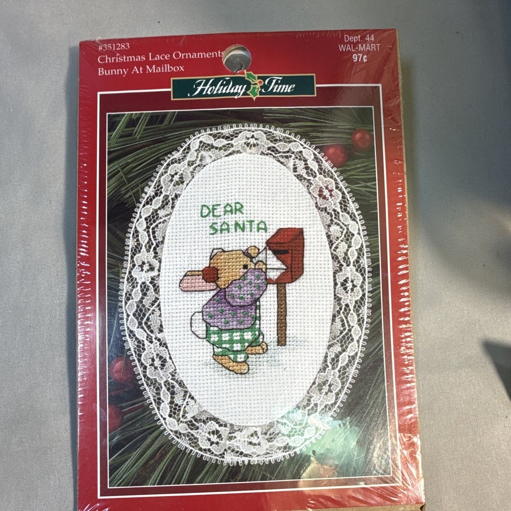 Holiday Time Bunny At Mailbox Ornament Cross Stitch Kit w/Frame 351283